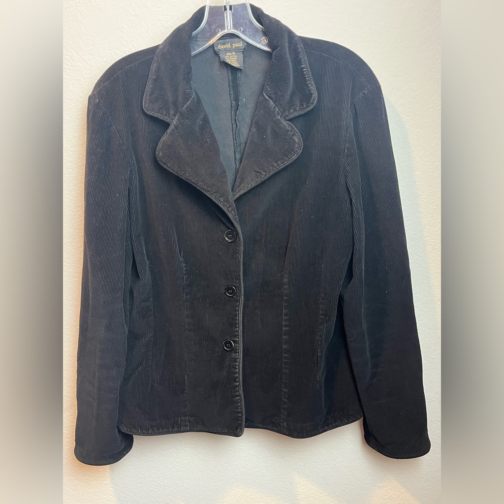 David Paul Womens Black Cotton Blend Corduroy Blazer Size Medium Y2k Preowned